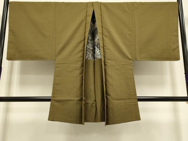 平和屋着物●極上 男性 色無地 アンサンブル キングサイズ 紋付き長羽織 お召地 濃い路考茶色 逸品 未使用 DZAB4716kh6