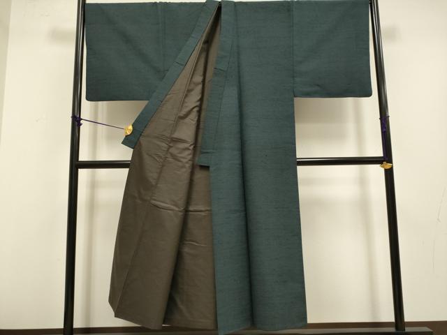 平和屋着物●極上 男性 紬 アンサンブル キングサイズ 長襦袢(袷)・長羽織セット 濃い鉄御納戸色 逸品 DZAB4718kh6