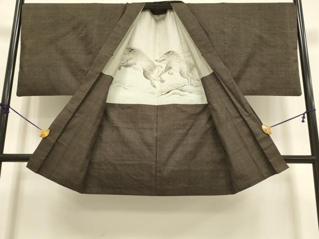 平和屋本店●希少 男性 本場結城紬 重要無形文化財 アンサンブル 長羽織 160亀甲 総詰め 羽裏・猪 証紙付き 逸品 DZAB4723kh6