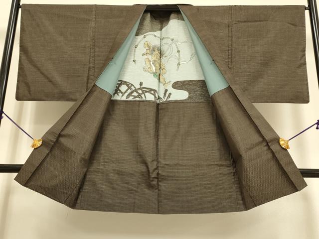 平和屋着物●極上 男性 本場大島紬 アンサンブル 長羽織 羽裏・雷神 逸品 DZAB4729kh6