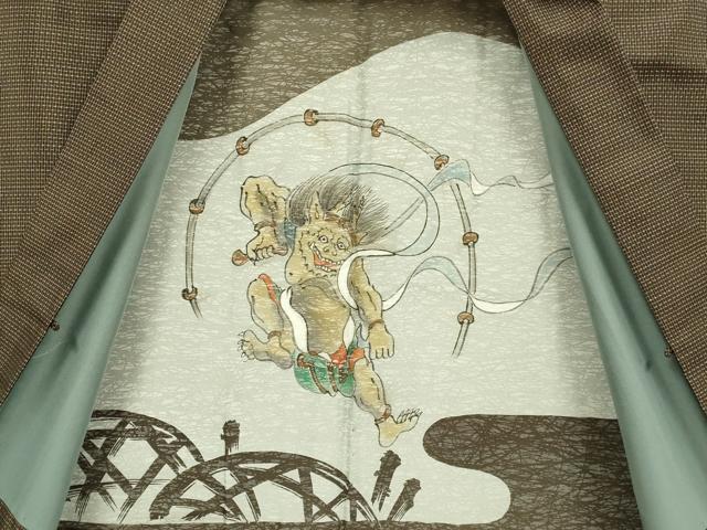 平和屋着物●極上 男性 本場大島紬 アンサンブル 長羽織 羽裏・雷神 逸品 DZAB4729kh6