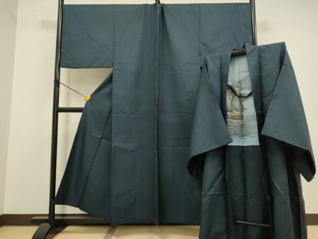 平和屋着物●極上 男性 本場大島紬 アンサンブル キングサイズ 長羽織 100亀甲 総詰め 逸品 DZAB4731kh6