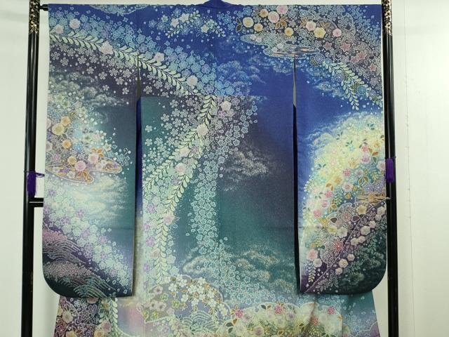 平和屋本店●極上 吉乃一廉 幻の辻が花 振袖・長襦袢(袷)セット 暈し染め 金彩 銀通し地 逸品 DZAB4737kh6