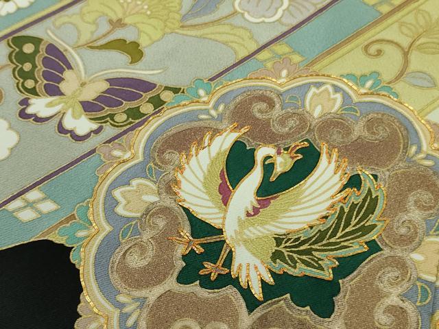 平和屋本店●極上 訪問着 駒刺繍 鳳凰舞鳥更紗花文 黒地 金彩 逸品 DZAB4739kh6