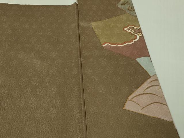 平和屋本店●極上 皇室献上作家 藤井寛 色留袖 駒刺繍 舞蝶四季花文 銀煤竹色地 金彩 逸品 DZAB4741kh6
