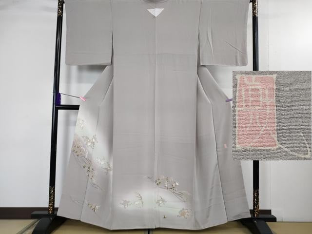 平和屋着物●極上 本加賀友禅作家 松井眞夫 色留袖 鳥獣戯画 薄梅鼠色地 逸品 未使用 DZAB4742kh6