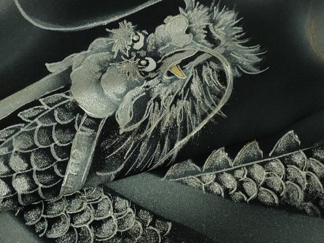 平和屋本店●極上 訪問着 手描き 龍 スパンコール 暈し染め 黒地 金銀彩 逸品 DZAB4744kh6
