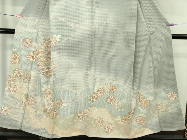 平和屋本店●極上 中国三大刺繍 スワトウ刺繍 訪問着 駒刺繍 作家物 道長花文 スモークブルー色地 暈し染め 金糸 逸品 DZAB4748kh6