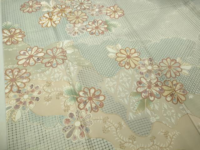 平和屋本店●極上 中国三大刺繍 スワトウ刺繍 訪問着 駒刺繍 作家物 道長花文 スモークブルー色地 暈し染め 金糸 逸品 DZAB4748kh6