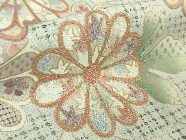 平和屋本店●極上 中国三大刺繍 スワトウ刺繍 訪問着 駒刺繍 作家物 道長花文 スモークブルー色地 暈し染め 金糸 逸品 DZAB4748kh6
