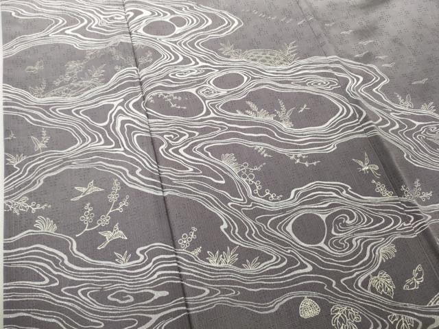 平和屋本店●極上 金彩友禅 卓越技能者 名工 和田光正 訪問着 お召地 鳥 蝶 蜻蛉 蜂 濃い藤色地 暈し染め 銀彩 さが美扱い 逸品DZAB4750kh6