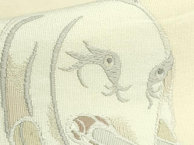 平和屋本店●極上 西陣河村織物謹製・手織り 染紙綴 太鼓柄袋帯 伊藤若沖図 象 逸品 DZAB4760kh6