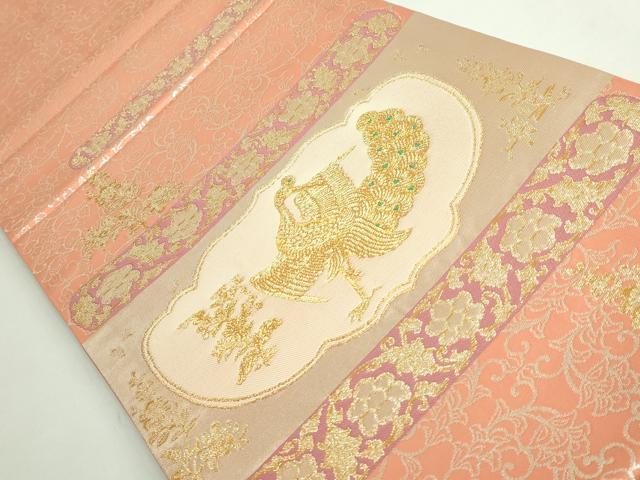 平和屋着物●極上 龍村晋謹製 太鼓柄袋帯 金色孔雀文錦 上代43万 一斤染色地 金糸 紙タグ付き 逸品 DZAB4769kh6