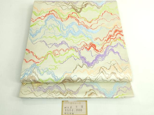 平和屋着物●極上 龍村晋謹製 太鼓柄袋帯 水衣錦 金糸 薄い柳鼠色地 上代50万 紙タグ付き 逸品 DZAB4776kh6