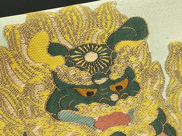 平和屋着物●極上 西陣 鷹匠謹製 太鼓柄袋帯 唐獅子 黒地 金糸 逸品 DZAB4778kh6