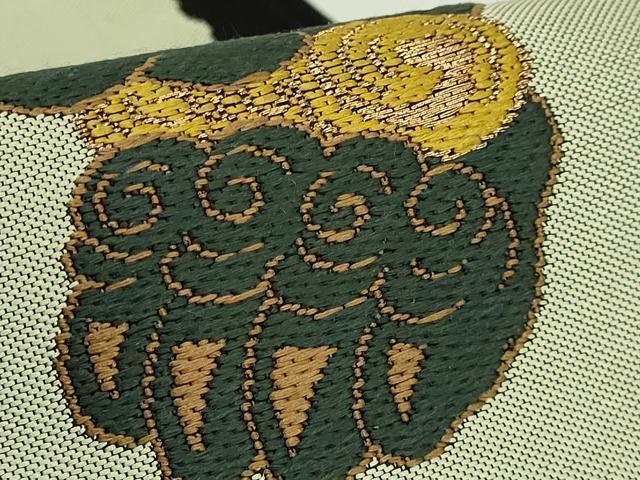 平和屋着物●極上 西陣 鷹匠謹製 太鼓柄袋帯 唐獅子 黒地 金糸 逸品 DZAB4778kh6