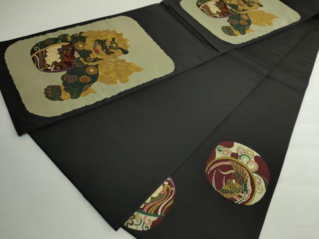 平和屋着物●極上 西陣 鷹匠謹製 太鼓柄袋帯 唐獅子 黒地 金糸 逸品 DZAB4778kh6