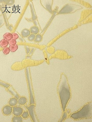 平和屋着物●極上 塩瀬 九寸名古屋帯 刺繍 南天枝葉文 金彩 逸品 DZAB4795kh6
