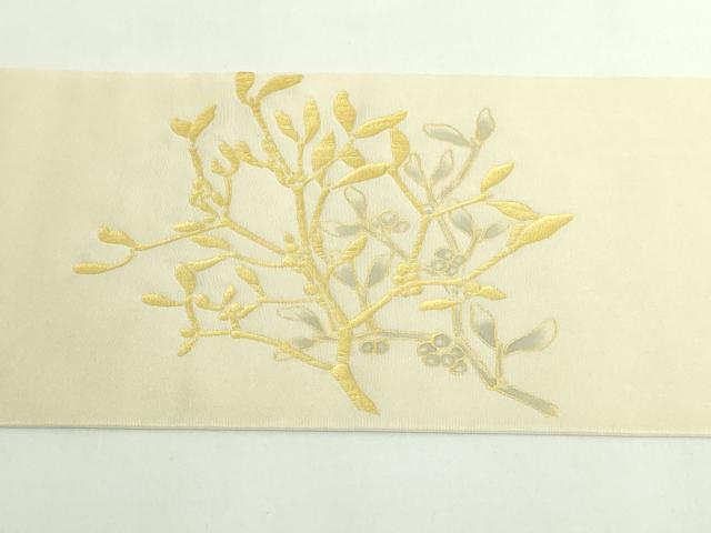 平和屋着物●極上 塩瀬 九寸名古屋帯 刺繍 南天枝葉文 金彩 逸品 DZAB4795kh6