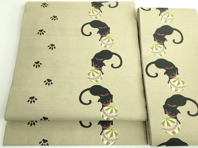 平和屋着物●極上 つけ帯 黒猫 毬 足跡 逸品 DZAB4800kh6