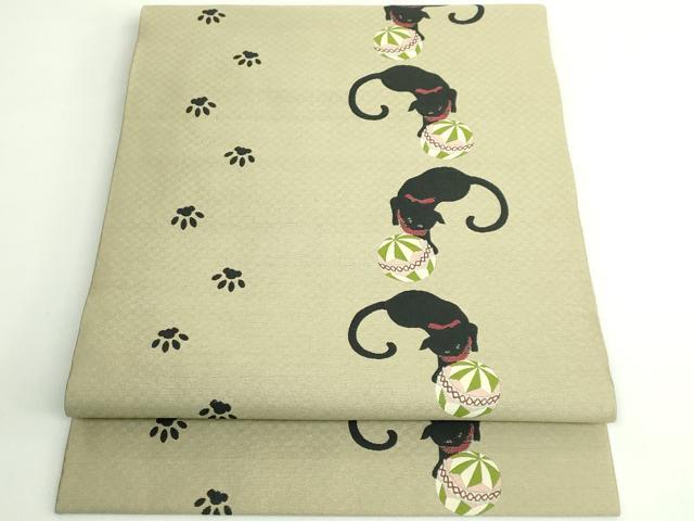 平和屋着物●極上 つけ帯 黒猫 毬 足跡 逸品 DZAB4800kh6