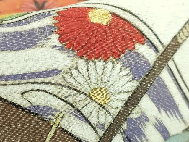平和屋本店●極上 アンティーク 大正ロマン 九寸開き名古屋帯 手描き 着物美人 金銀彩 逸品 DZAB4805kh6