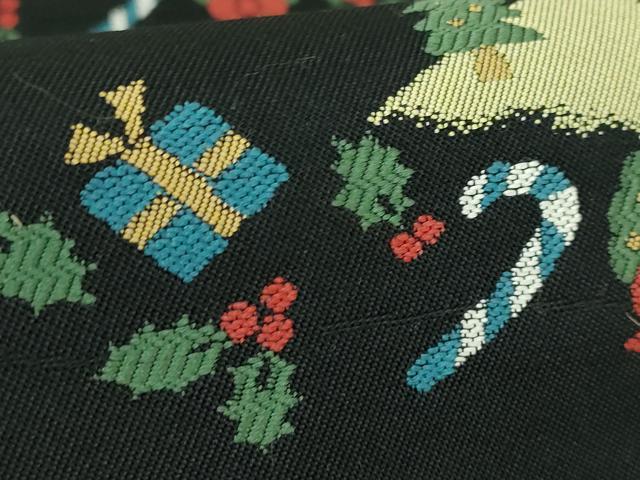 平和屋着物●極上 九寸名古屋帯 クリスマス サンタクロース 黒地 逸品 DZAB4806kh6
