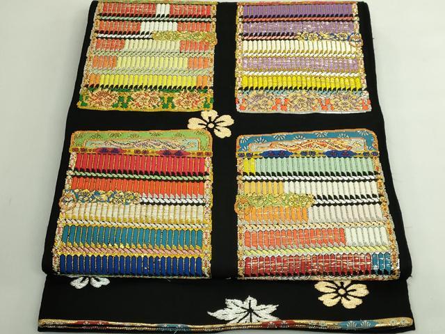 平和屋本店●最高級 龍村平蔵製 太鼓柄 本袋帯 威毛錦 黒地 金銀糸 逸品 DZAB4831kh6