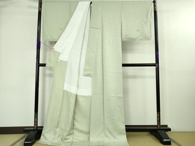 平和屋着物●極上 無地絵羽訪問着 桐唐草地紋 色無地 柳鼠色 反端付き ロング丈 逸品 未使用 DZAB4852kh6