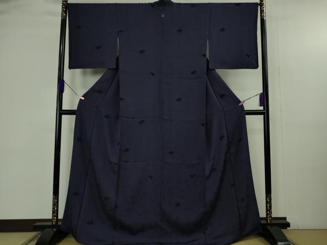 平和屋着物●極上 お召 天鵞絨 ビロード 鳳凰桐唐草 色無地 鉄紺色 京都きもの友禅扱い 逸品 DZAB4863kh6