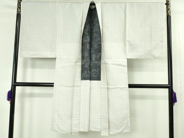 平和屋本店∞希少 男性 本場大島紬 白大島 龍郷絣 秋名バラ 長羽織 羽裏・鳥獣戯画 逸品 DZAB4869kh6