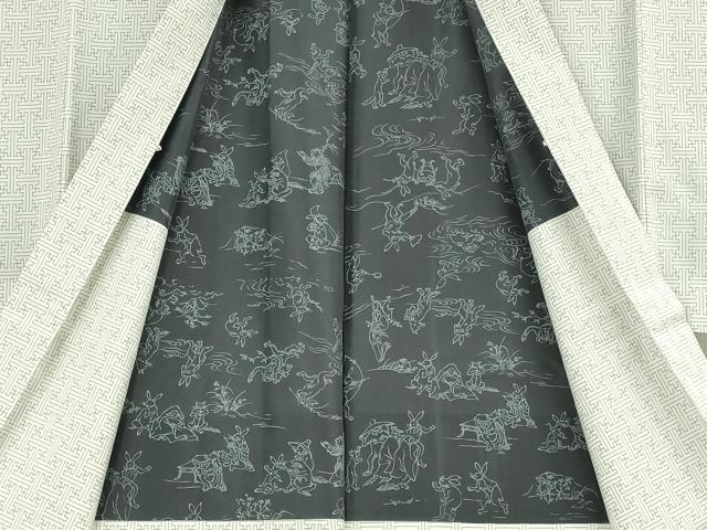 平和屋本店∞希少 男性 本場大島紬 白大島 龍郷絣 秋名バラ 長羽織 羽裏・鳥獣戯画 逸品 DZAB4869kh6