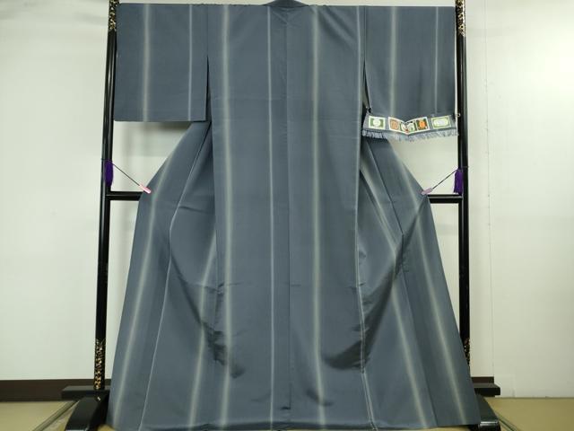 平和屋着物▽極上 本塩沢 やまだ織 単衣 桑原タツノ作 間道 青褐色地 さが美扱い 証紙付き 逸品 DZAB4871kh6