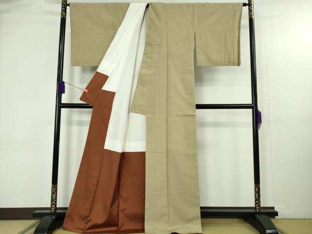 平和屋着物●極上 本塩沢 縞 枯色×濃藍色 大丸織物謹製 証紙付き 逸品 DZAB4874kh6