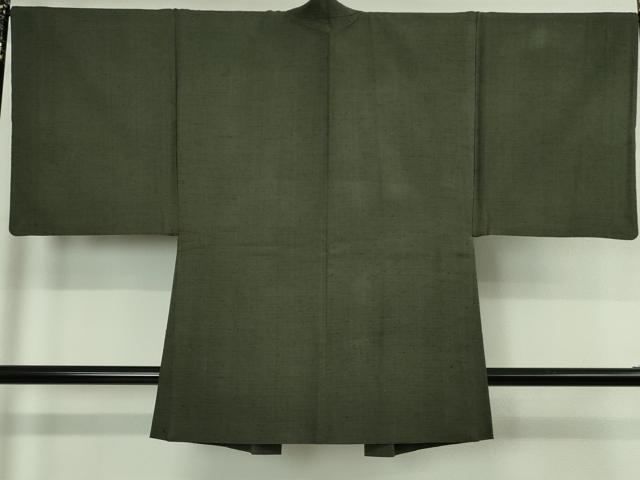 平和屋着物∞極上 男性 長羽織 紬地 黒緑色地 逸品 DZAB4878kh6