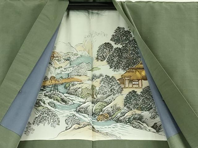 平和屋着物∞極上 男性 長羽織 紬地 深川鼠色地 逸品 DZAB4883kh6