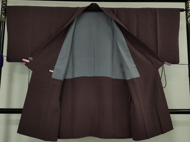 平和屋着物∞極上 道中着 ロング丈 菱繋ぎ 桑の実色×薄葡萄色 逸品 DZAB4886kh6