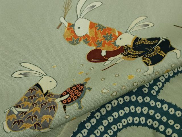 平和屋着物●極上 振袖 日本ものがたり 作家物 兎 うさぎ 浦島太郎 暈し染め 紺青色地 金彩 逸品 DZAB4911kh6