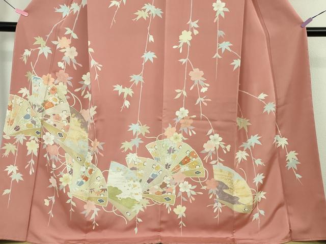 平和屋本店●極上 創業460年・千總 訪問着 駒刺繍 枝垂れ桜 檜扇文 薄紅色地 金彩 松坂屋扱い ロング丈 逸品 未使用 DZAB4920kh6