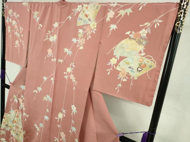 平和屋本店●極上 創業460年・千總 訪問着 駒刺繍 枝垂れ桜 檜扇文 薄紅色地 金彩 松坂屋扱い ロング丈 逸品 未使用 DZAB4920kh6