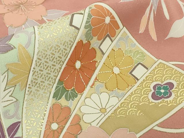 平和屋本店●極上 創業460年・千總 訪問着 駒刺繍 枝垂れ桜 檜扇文 薄紅色地 金彩 松坂屋扱い ロング丈 逸品 未使用 DZAB4920kh6