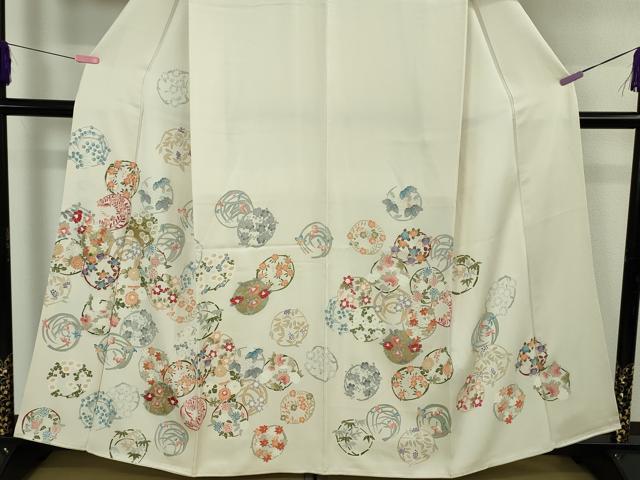平和屋本店●極上 訪問着 友禅 花丸文 胡粉色地 金彩 逸品 DZAB4928kh6