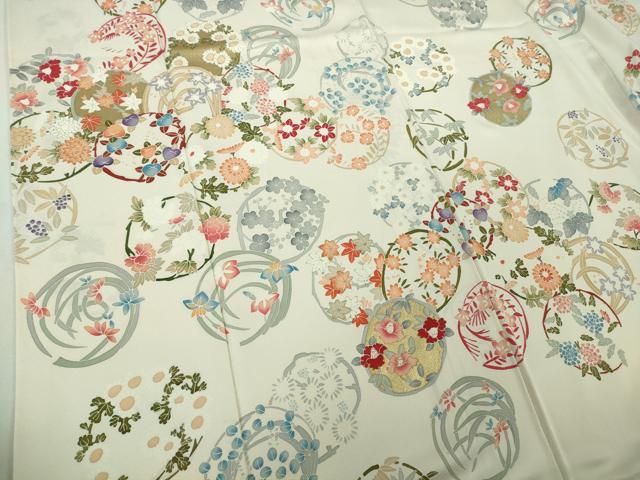 平和屋本店●極上 訪問着 友禅 花丸文 胡粉色地 金彩 逸品 DZAB4928kh6