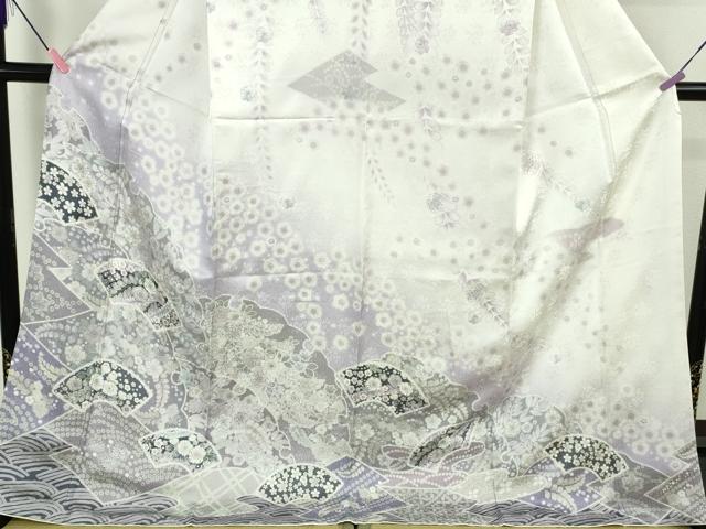 平和屋着物●極上 訪問着 辻が花 雪輪 地紙花文 暈し染め ロング丈 逸品 新品 DZAB4932kh6