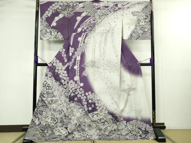 平和屋着物●極上 訪問着 辻が花 雪輪 地紙 暈し染め ロング丈 逸品 新品 DZAB4945kh6