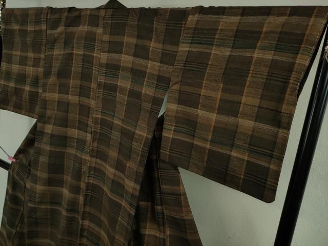 平和屋本店●極上 郡上紬 草木染 格子 逸品 DZAB4958kh6