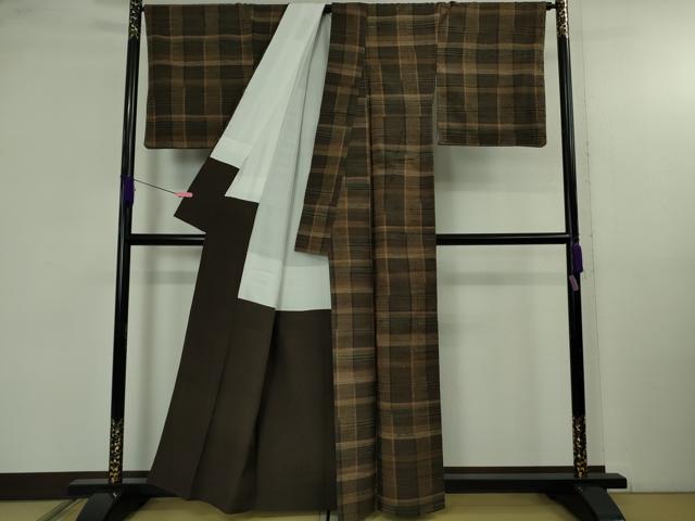 平和屋本店●極上 郡上紬 草木染 格子 逸品 DZAB4958kh6