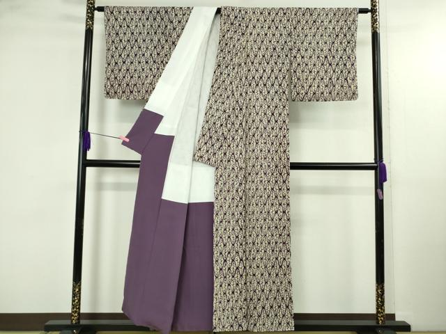 平和屋本店●極上 岩手の匠 草紫堂 南部絞り 紫根染 紬 網目文 正絹 逸品 DZAB4959kh6