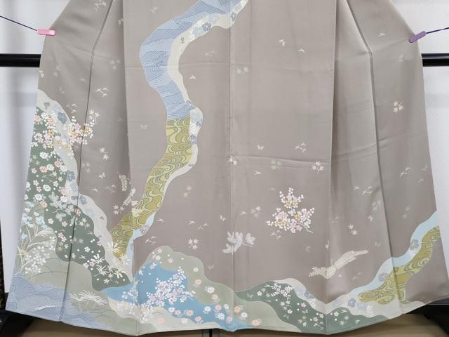 平和屋本店●極上 創業460年・千總 訪問着 刺繍 道長花松葉 枯野色地 大丸扱い 逸品 DZAB4966kh6