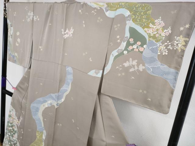 平和屋本店●極上 創業460年・千總 訪問着 刺繍 道長花松葉 枯野色地 大丸扱い 逸品 DZAB4966kh6